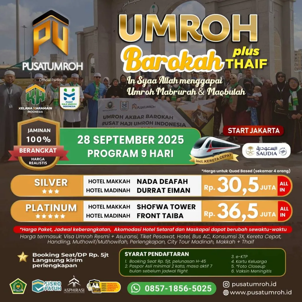 Umroh 28 September 2025, 9 Hari via Saudi Airlines