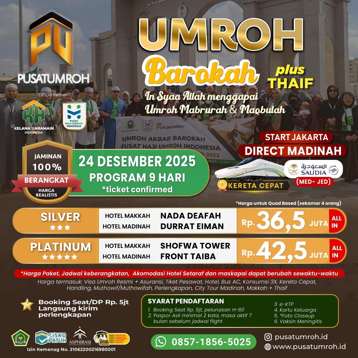 Paket Umroh 24 Desember 2025, 9 Hari, Saudi Airlines, Keret Cepat