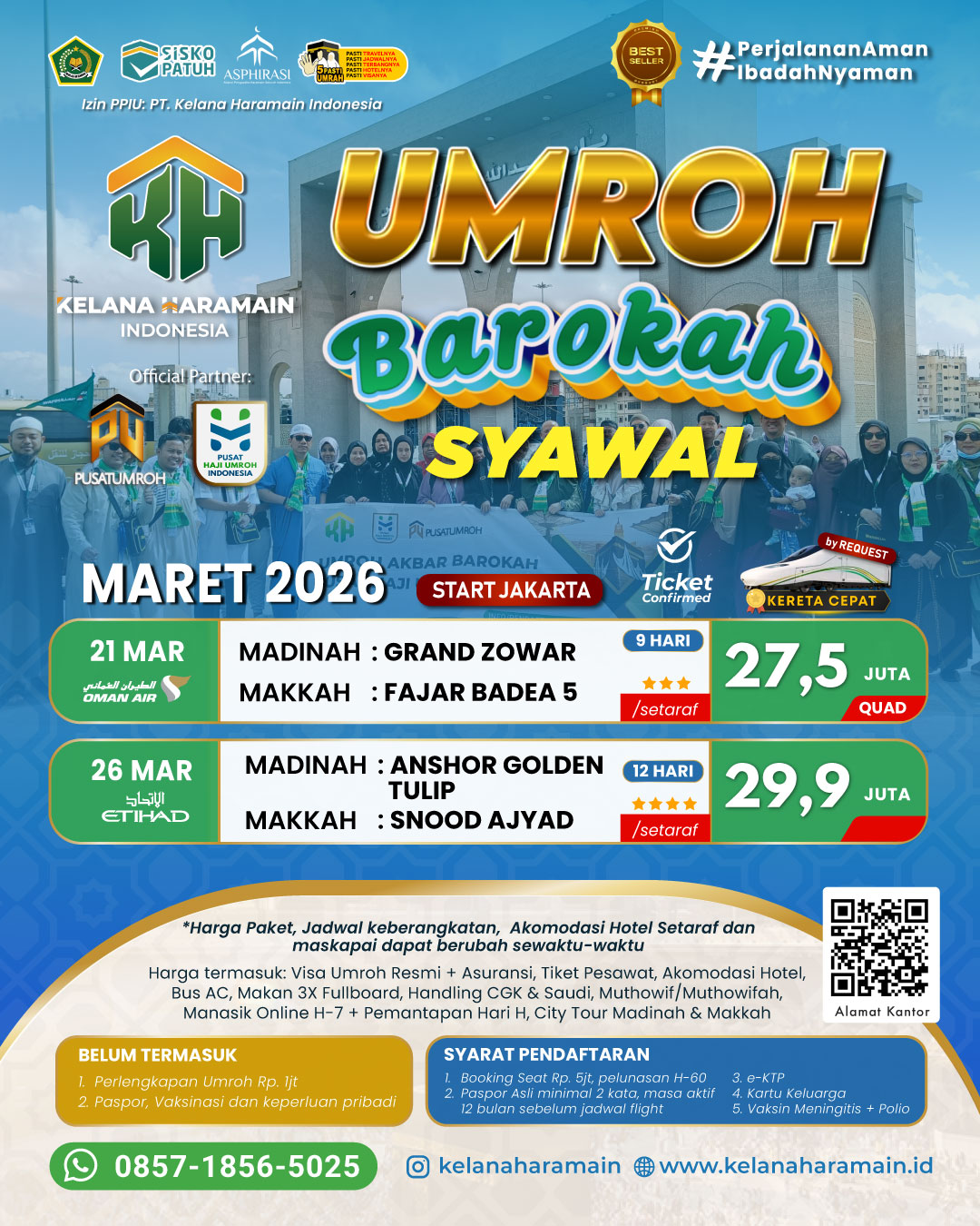 Paket Biaya Umroh Syawal 21 & 26 Maret 2026, Program 9 dan 12 hari