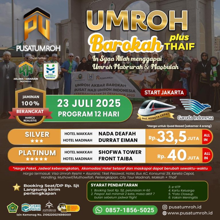 Paket Biaya Umroh 23 Juli 2025, 12 Hari via Garuda Indonesia