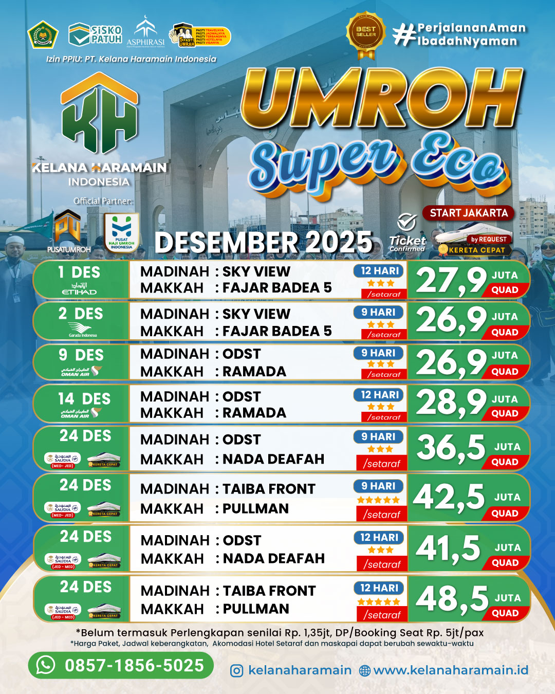 Umroh Desember 2026 Super Eco, Jadwal Awal sd Akhir