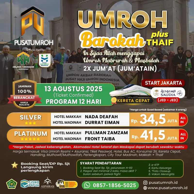 Paket Biaya Umroh 13 Agustus 2025 13 Hari Saudi Airlines Kereta Cepat