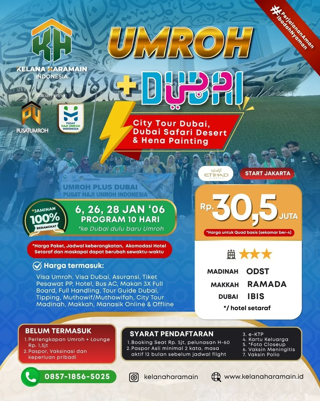 Umroh Plus Dubai 6, 26, 28 Januari 2026 29 jutaan